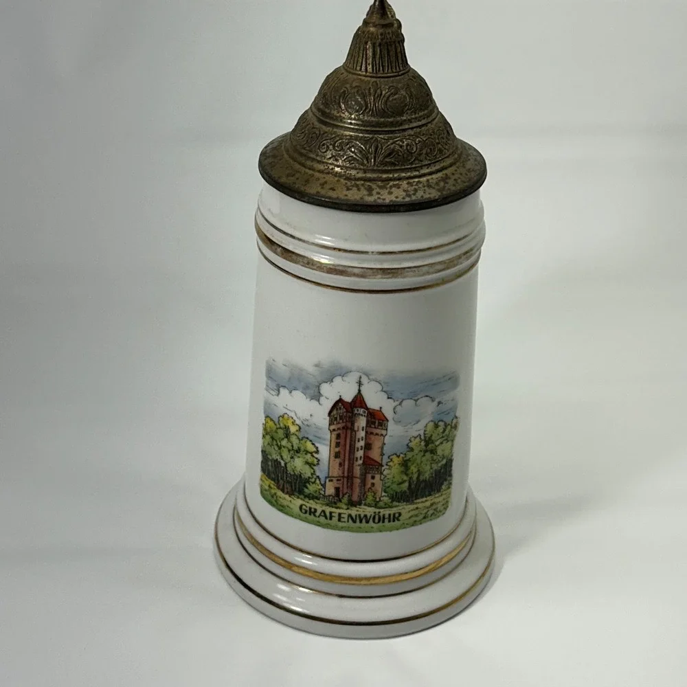 Vintage German Grafenwohr 1L Beer Stein Pewter Lid Nude Lithophane Handgemalt